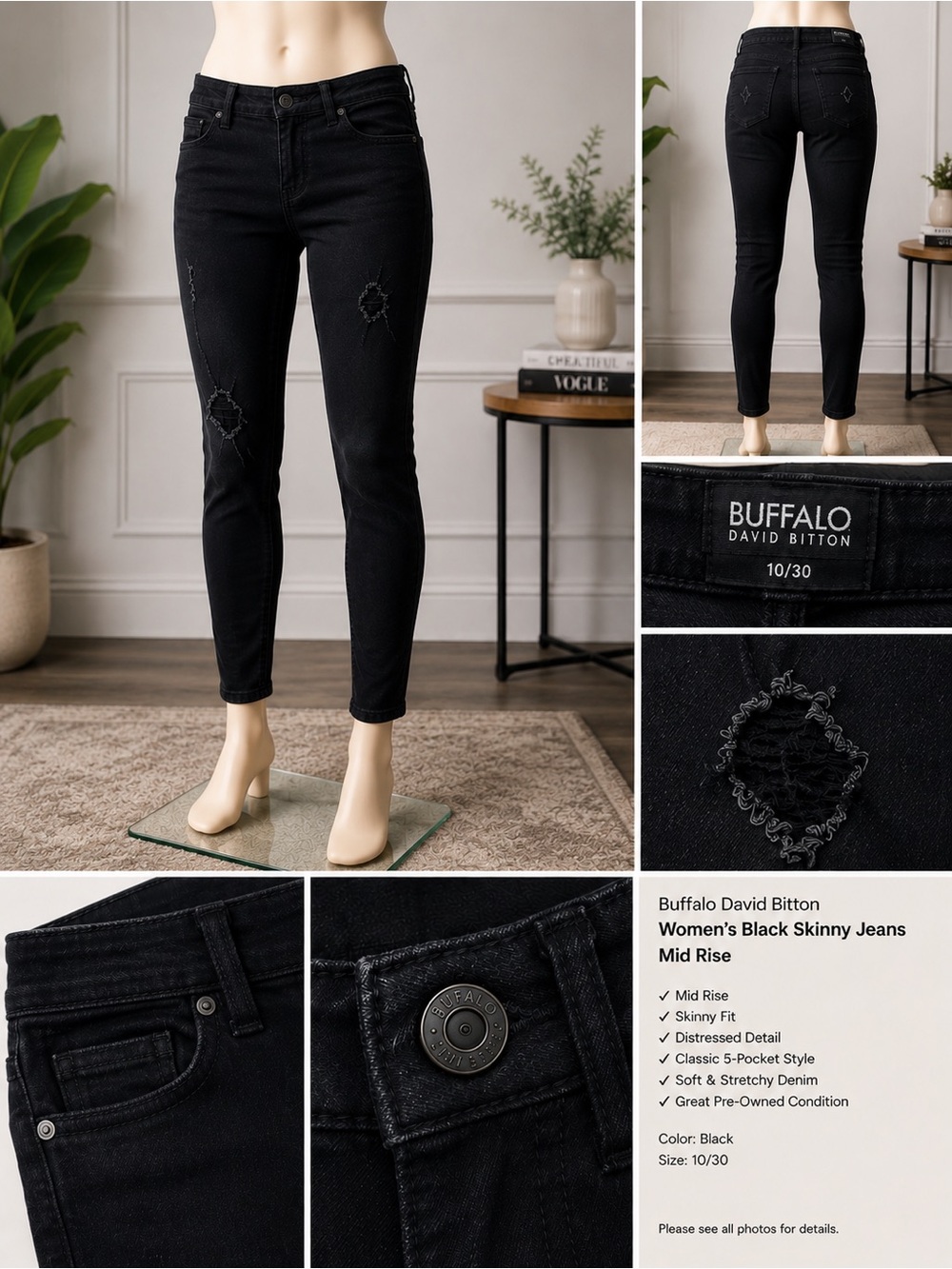 Buffalo Women’s Black Skinny Jeans Mid Rise